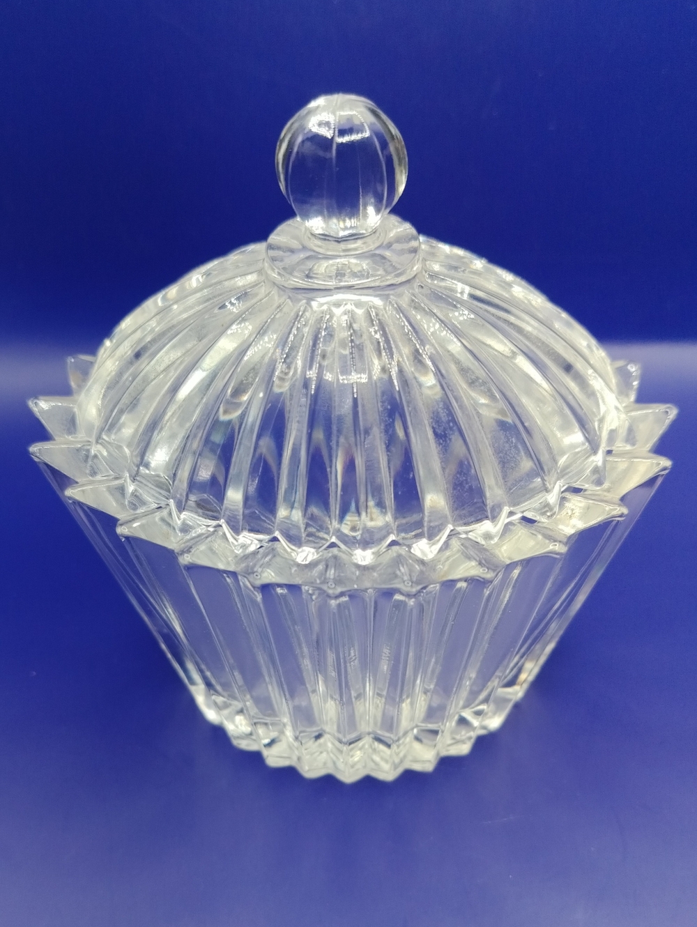 Mikasa Diamond Fire Crystal Oval Covered Box / Candy Dish WITH A CHIP